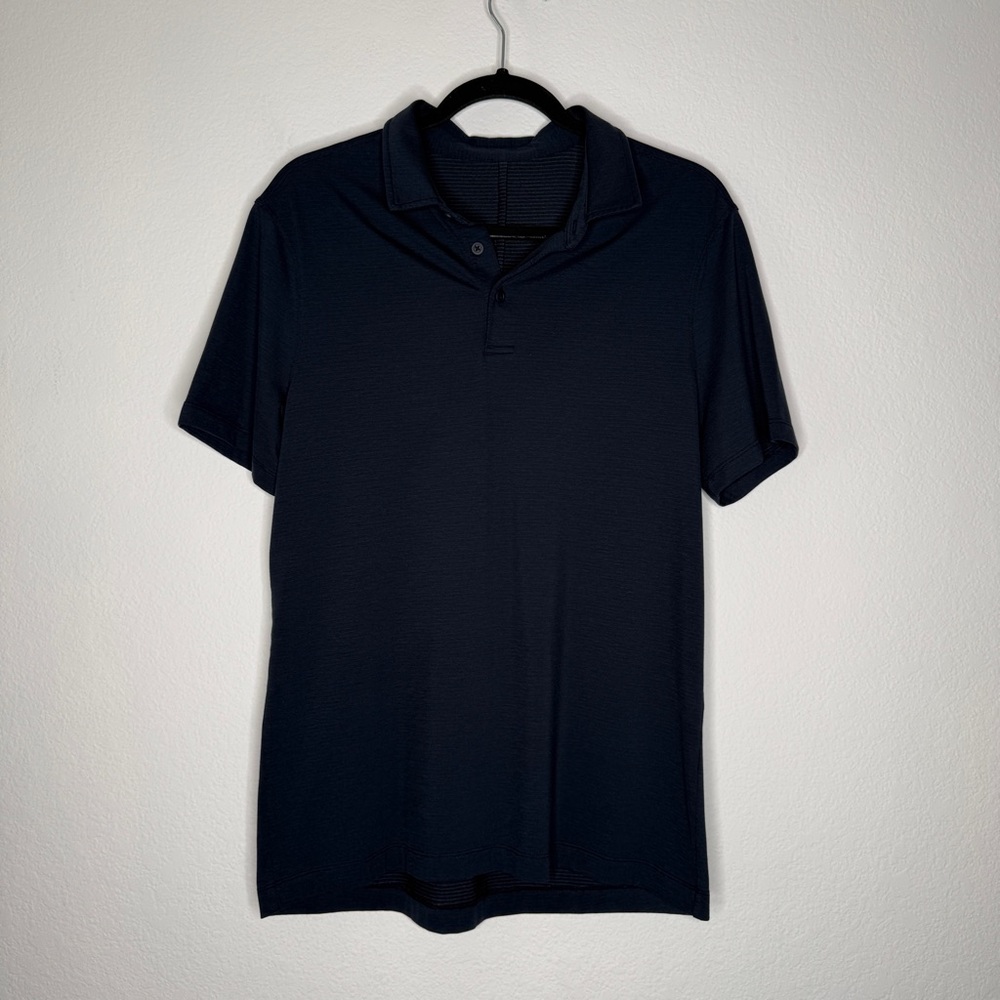 Lululemon Navy Short Sleeve Polo Shirt Button Collar Athletic Knit Top Size S